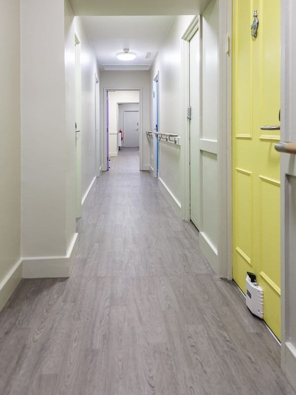 Corridor with a contrasting coloured bedroom door